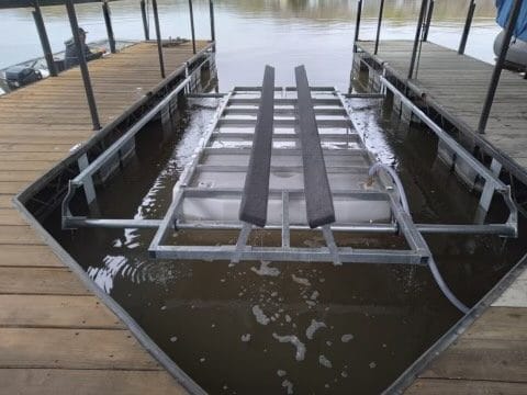 6500 lb boat lift frame in water